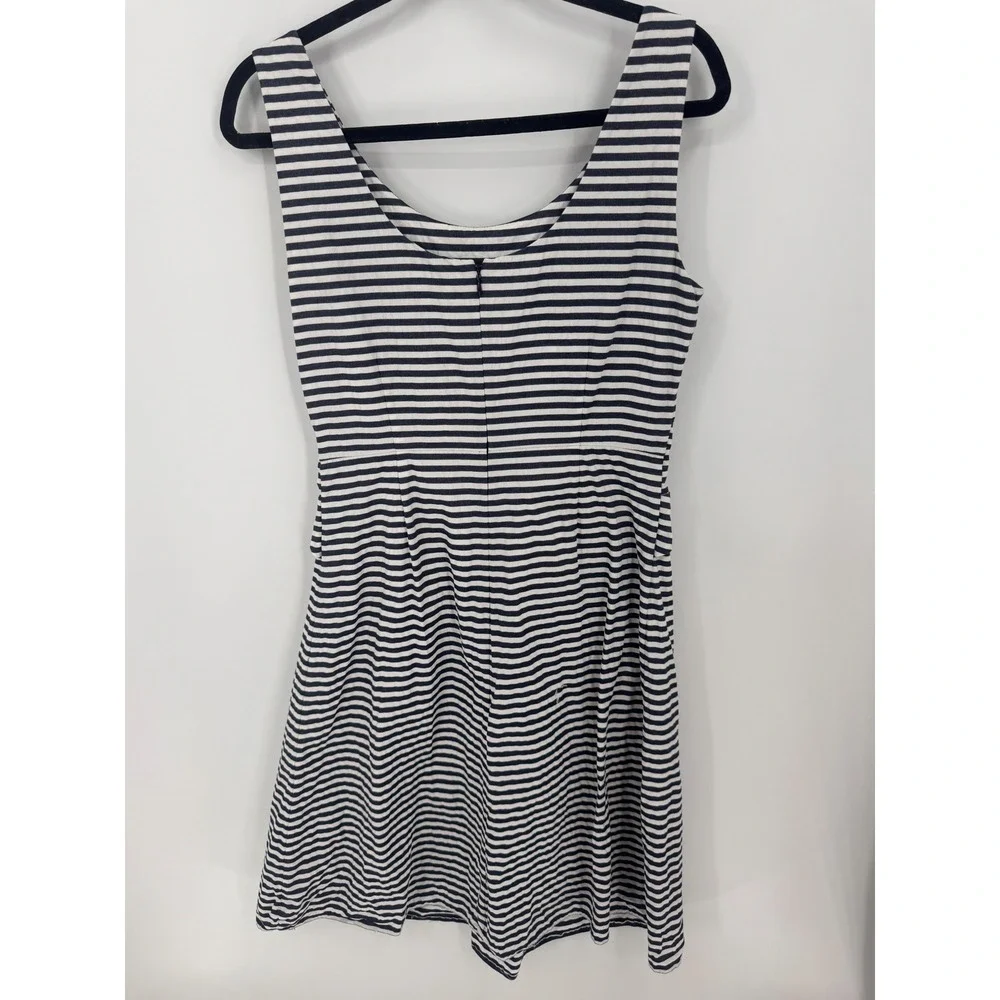 Kate Spade Striped Bow Dress Womens 6 Navy White Cotton Sleeveless‎ Knee Length